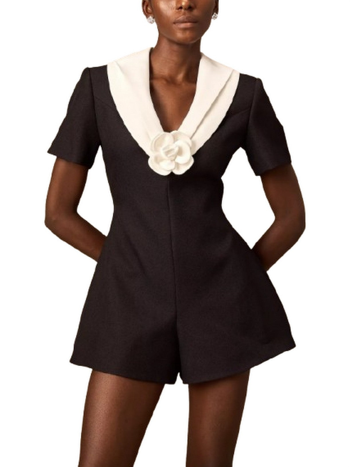 Floral-Applique Bicolor Playsuit - Suits & Sets
