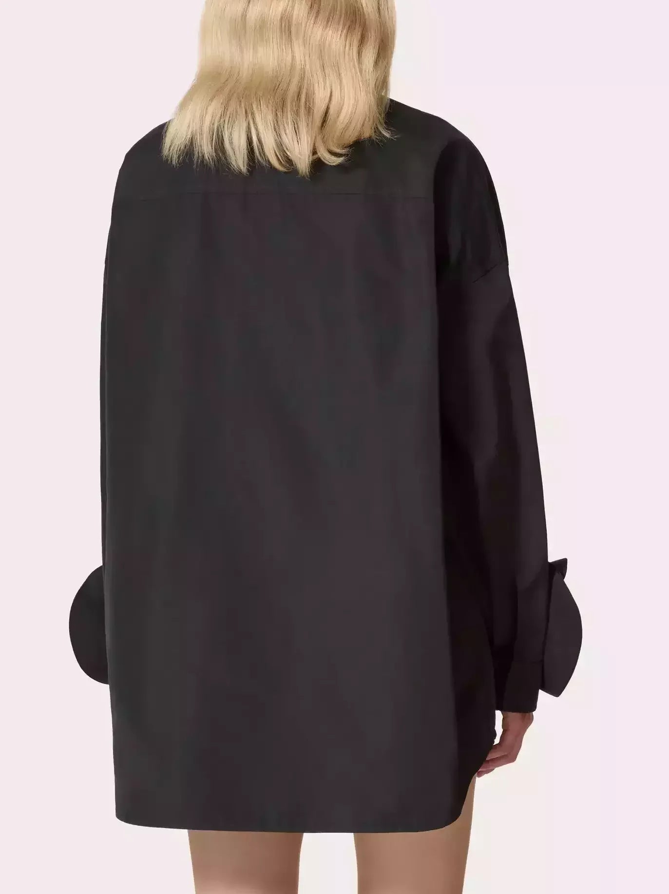 Floral-Applique-Cuff Long Sleeve Shirt in Black - Tops