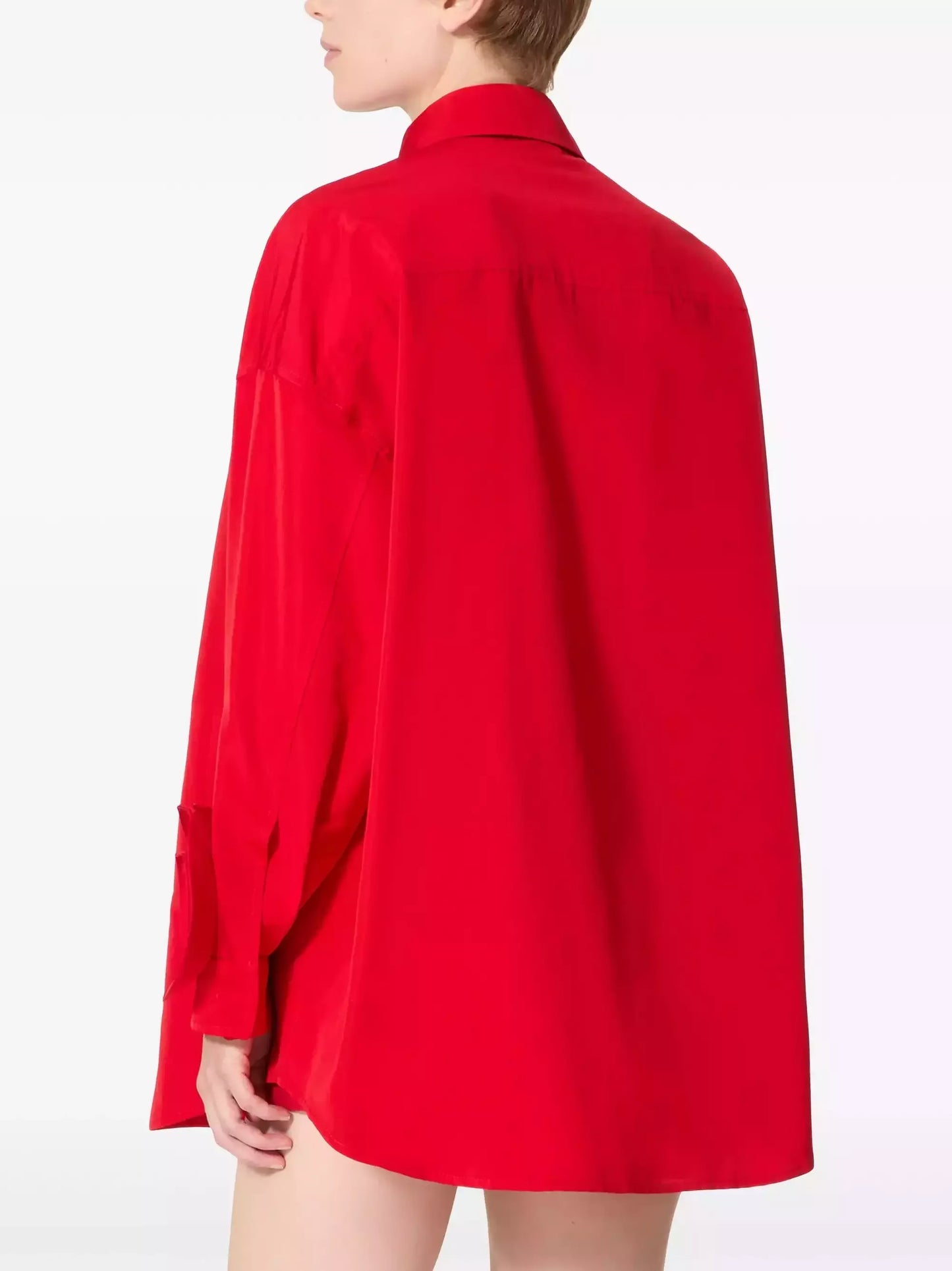 Floral-Applique-Cuff Long Sleeve Shirt in Red - Tops