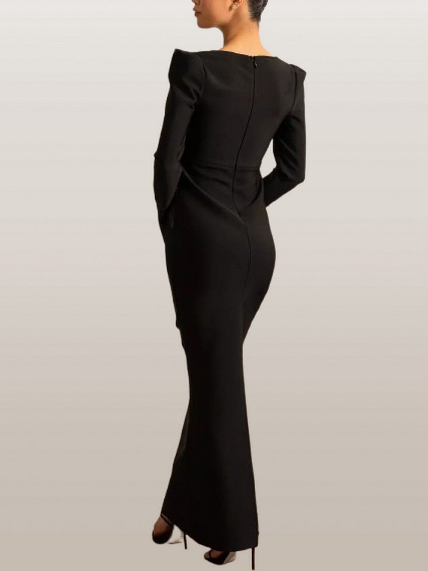 Floral Applique Long Black Sculptured Dress - Dresses
