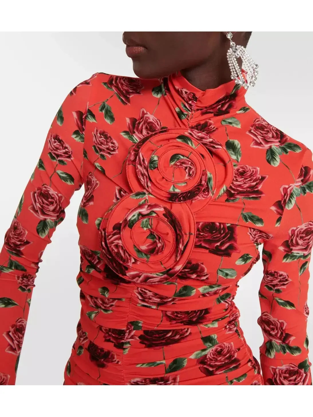 Floral-Appliqué Ruched Mini Dress - Dresses