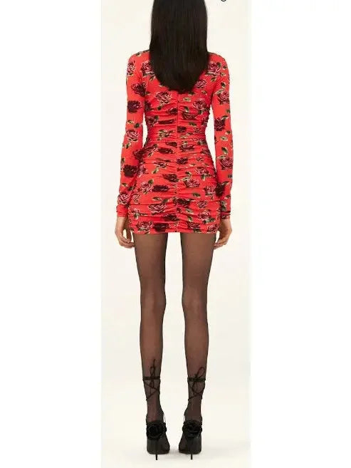 Floral-Appliqué Ruched Mini Dress - Dresses