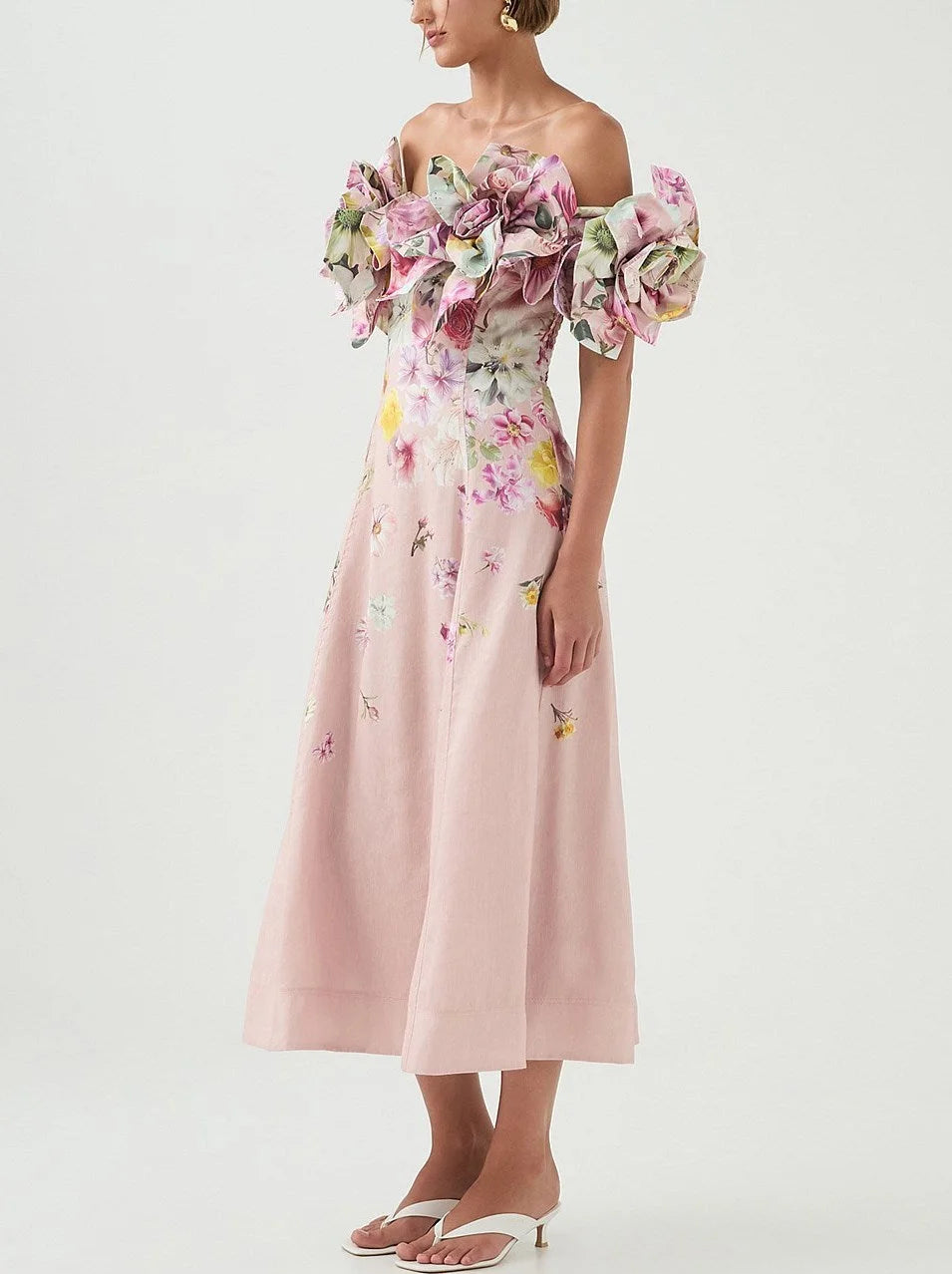 Floral Appliques Off-Shoulder Print Maxi Dress - Dresses