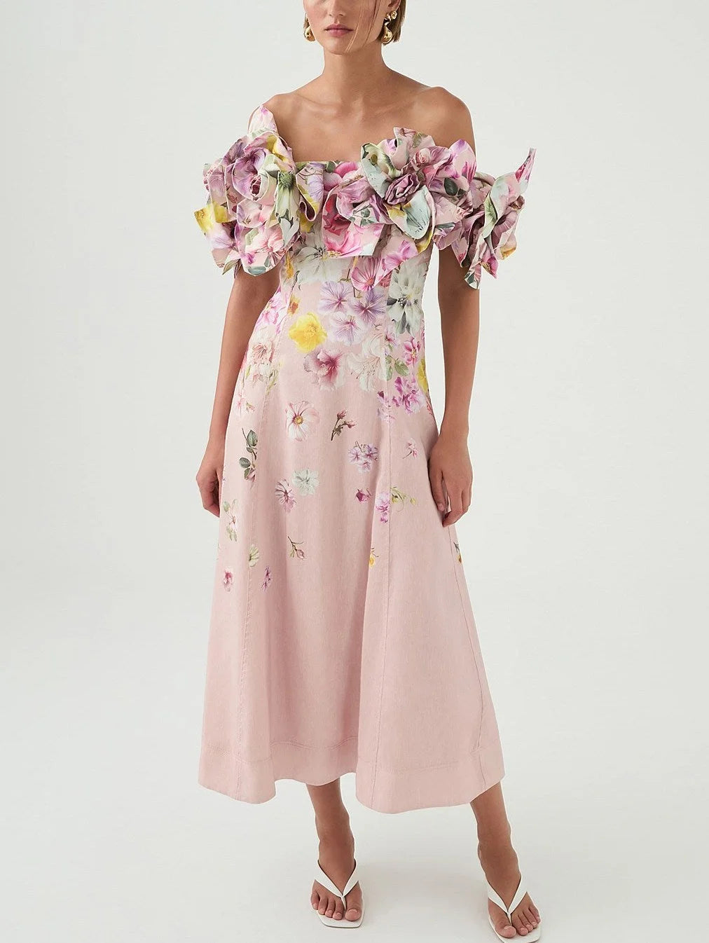 Floral Appliques Off-Shoulder Print Maxi Dress - Dresses