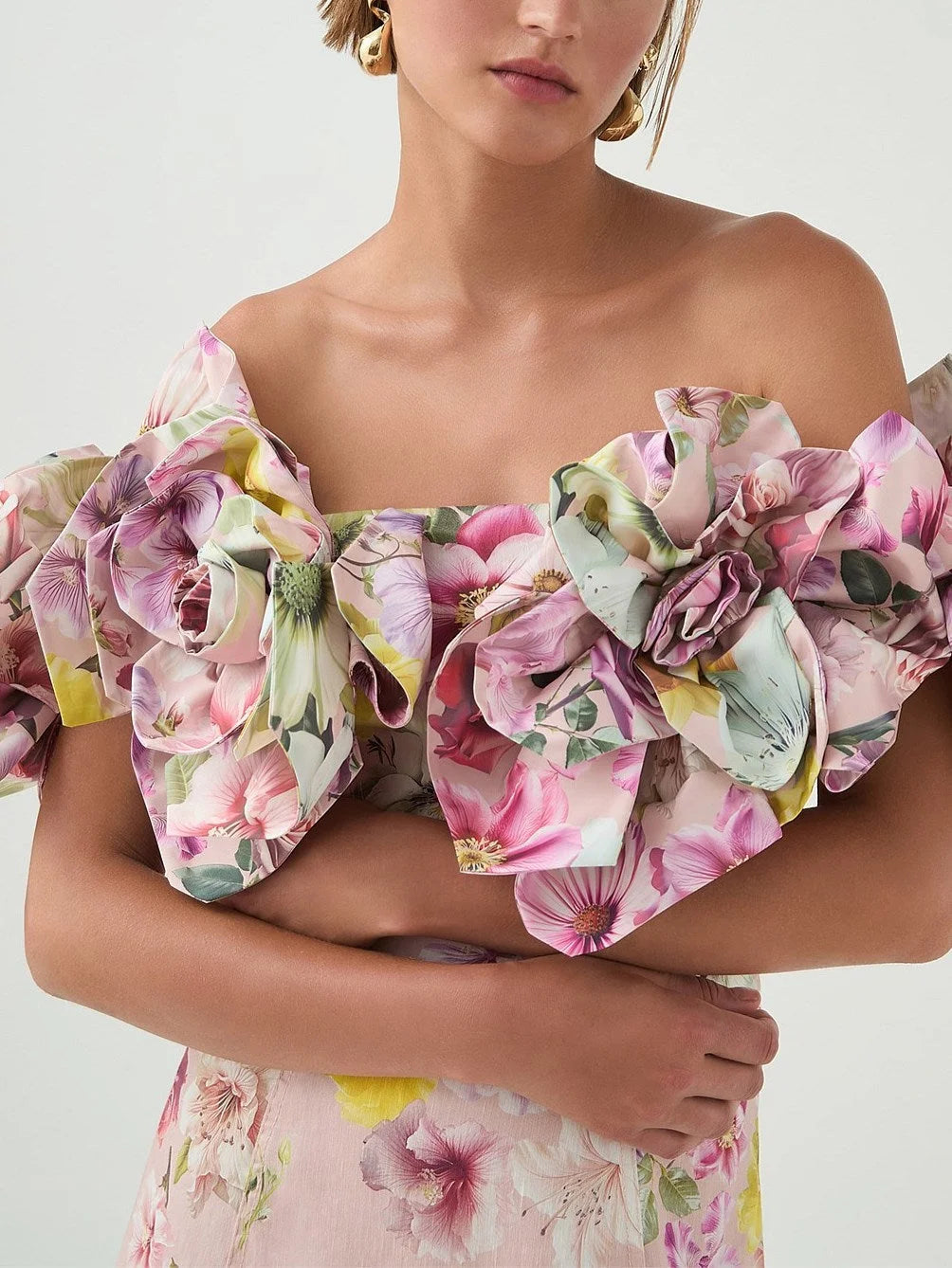 Floral Appliques Off-Shoulder Print Maxi Dress - Dresses