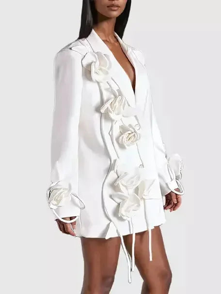 Floral-Appliques Oversize Blazer in White - Jackets