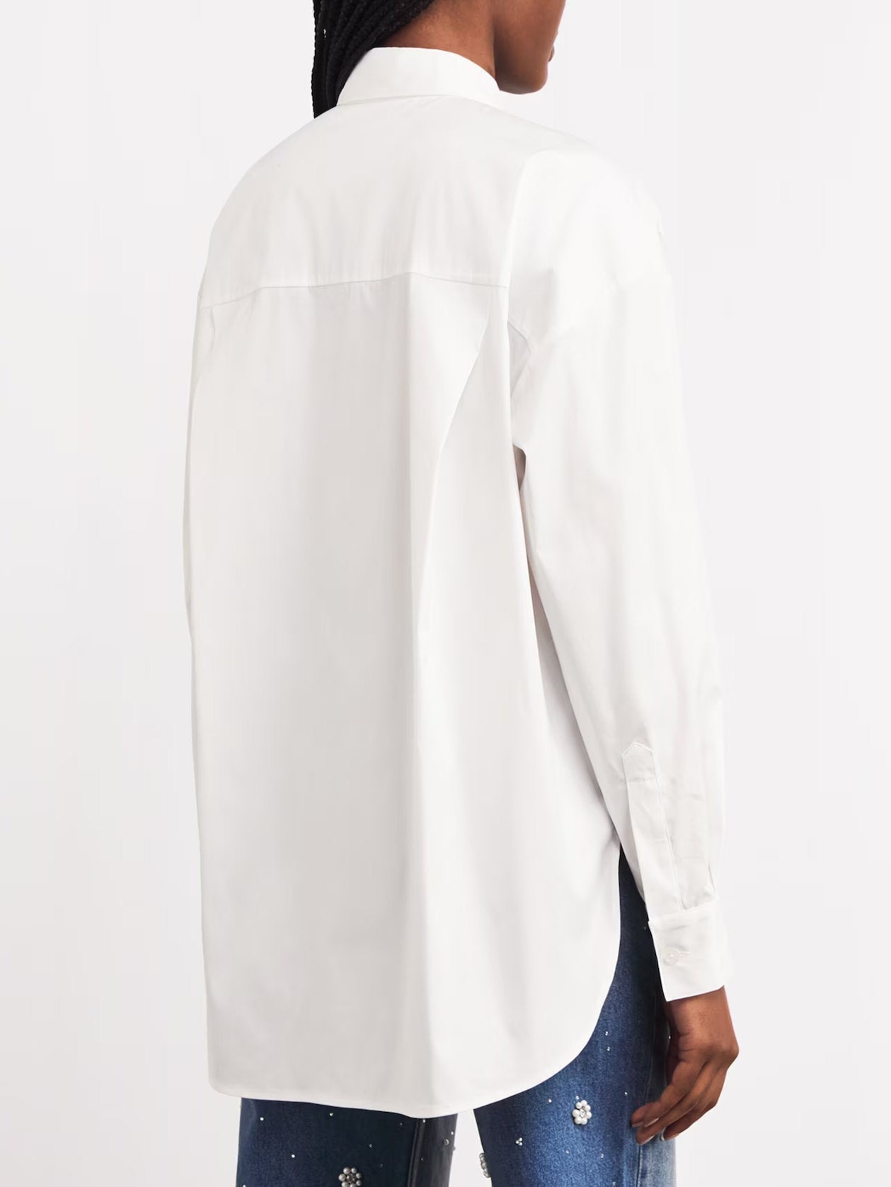 Floral Appliques White Cotton Shirt - Tops