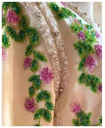 Elegant Floral Bead-Embellished Long White Fitted Gown with delicate floral details
