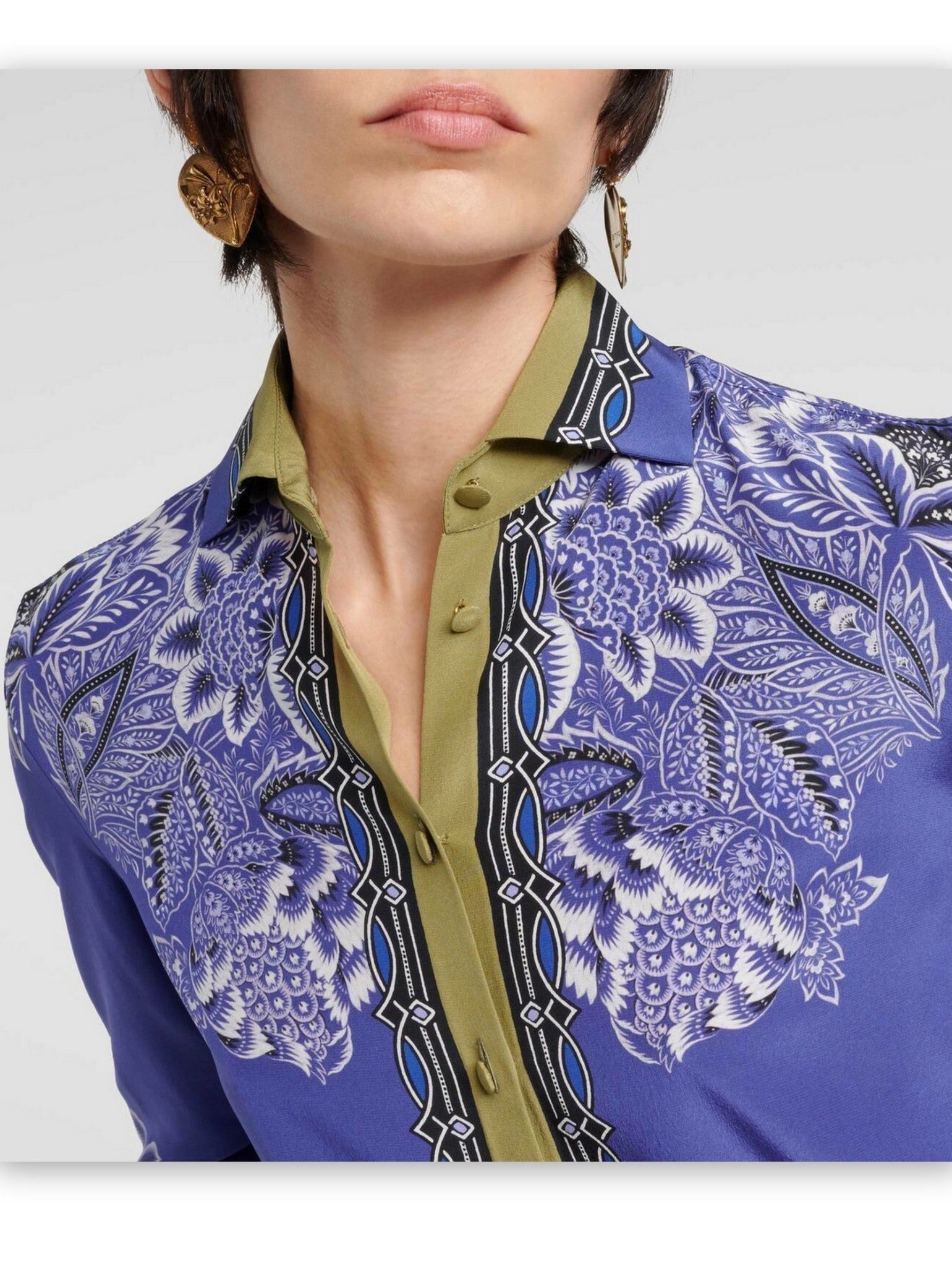 Floral Bouquet Print Silk Shirt - Tops