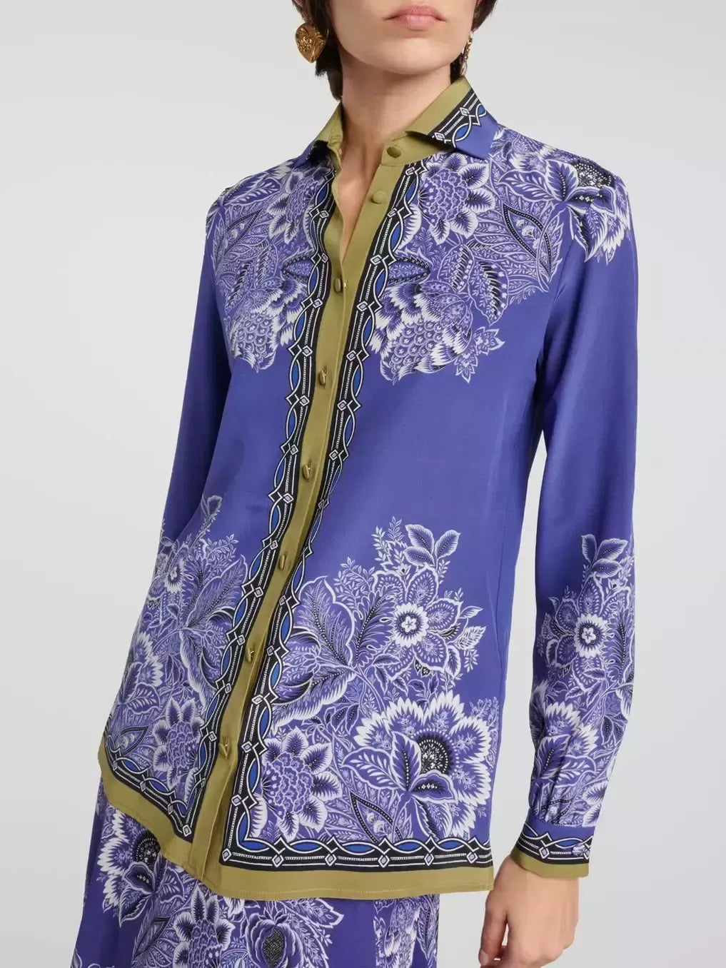 Floral Bouquet Print Silk Shirt - Tops