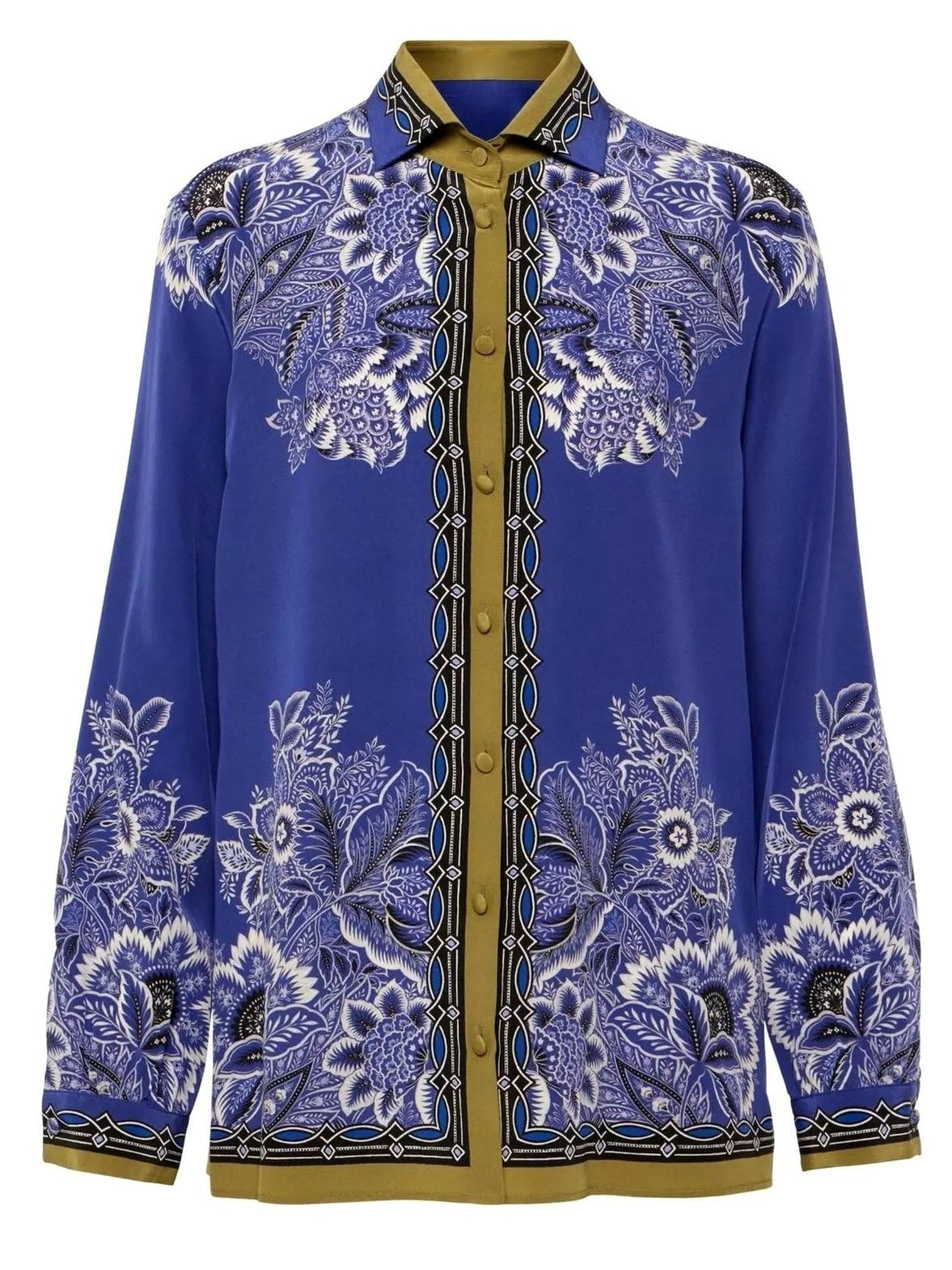 Floral Bouquet Print Silk Shirt - Tops
