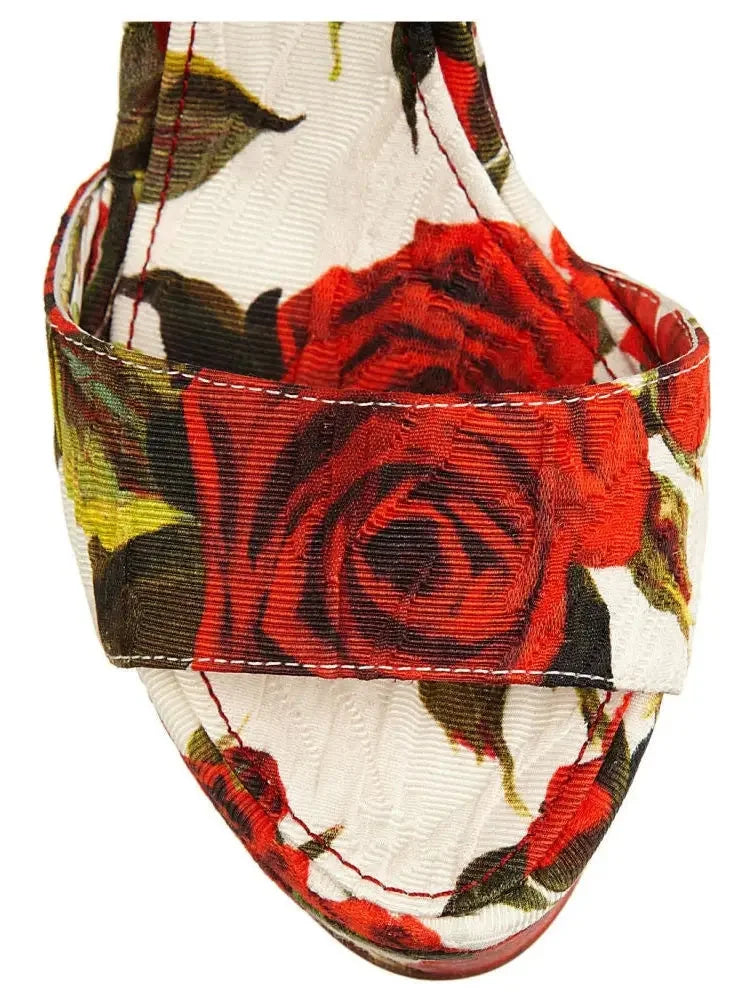 Floral Brocade Fabric Wedge Sandals - Footwear