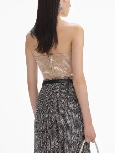 Floral-Corsage Strapless Sequin Top - Tops