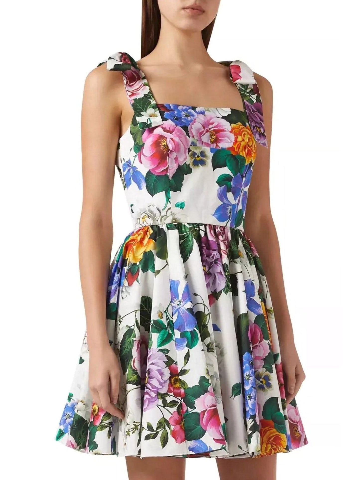 Floral Cotton Fit and Flare Mini Dress - Dresses