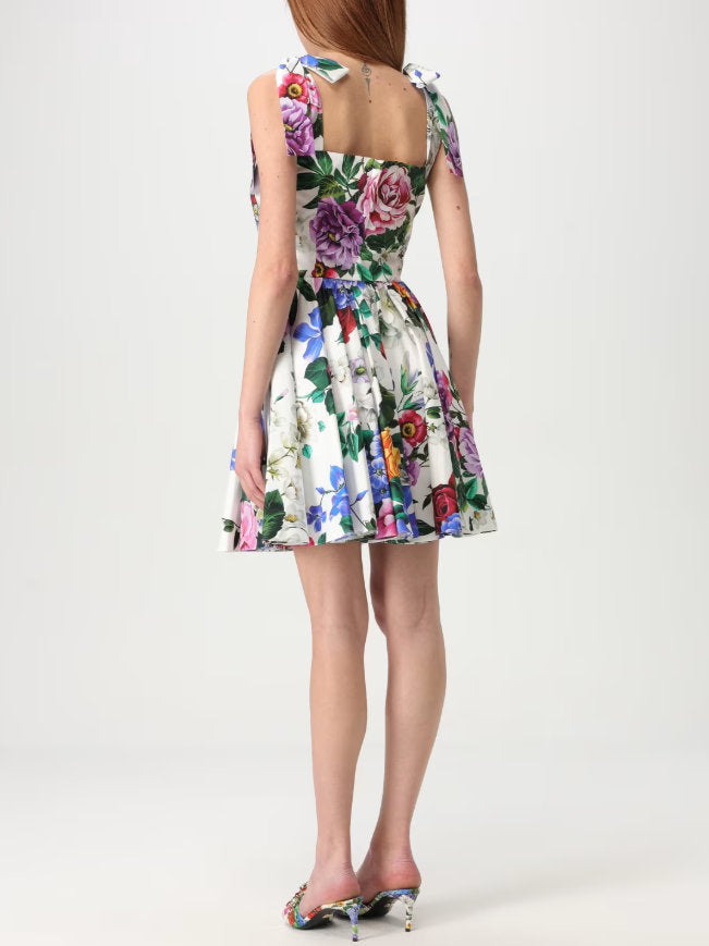 Floral Cotton Fit and Flare Mini Dress - Dresses