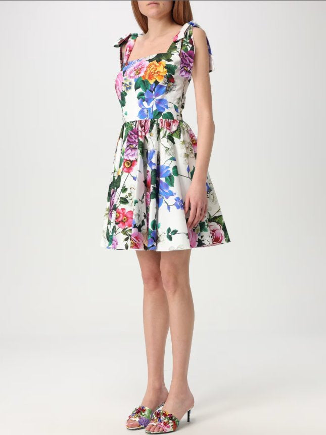 Floral Cotton Fit and Flare Mini Dress - Dresses