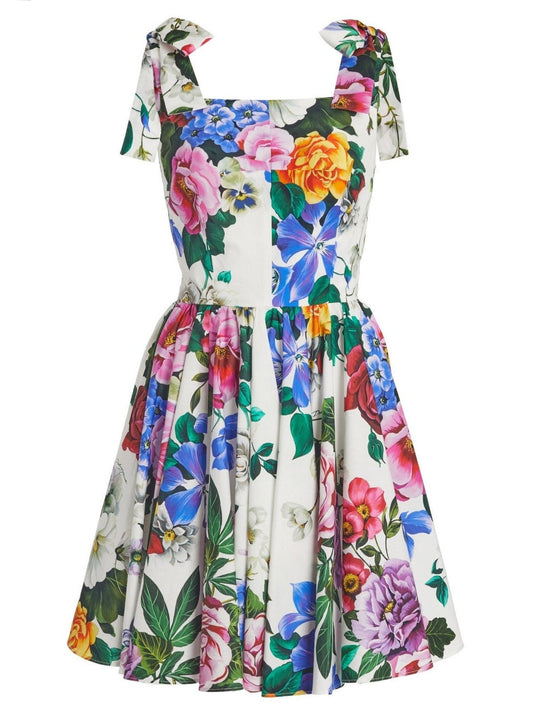 Floral Cotton Fit and Flare Mini Dress - S - Dresses