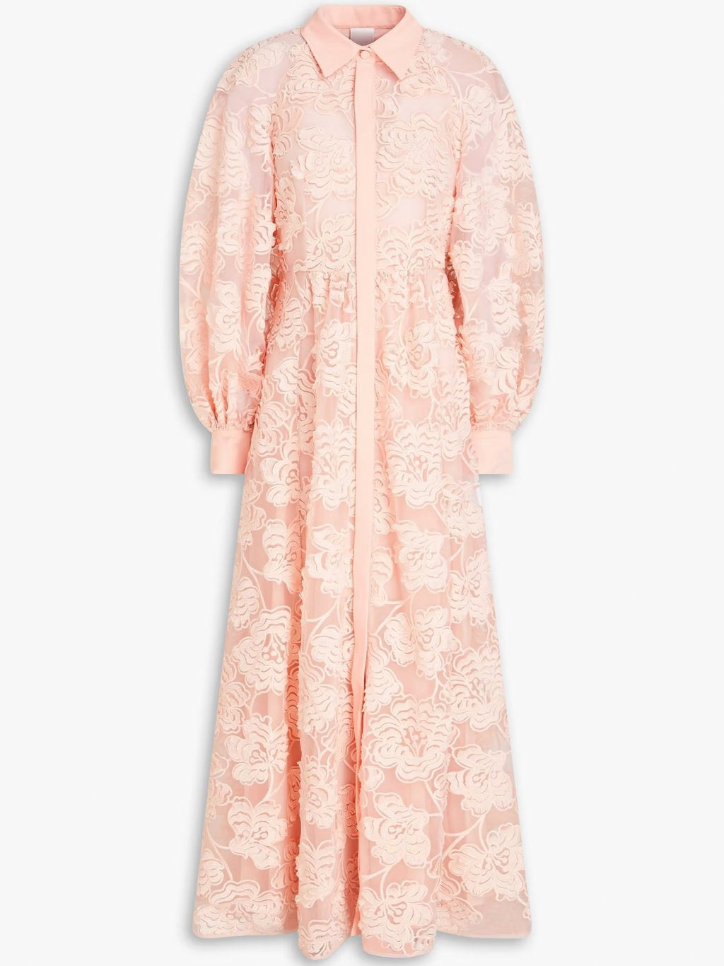 Pink floral embroidered maxi dress from Branna Couture, a luxury women’s tulle dress