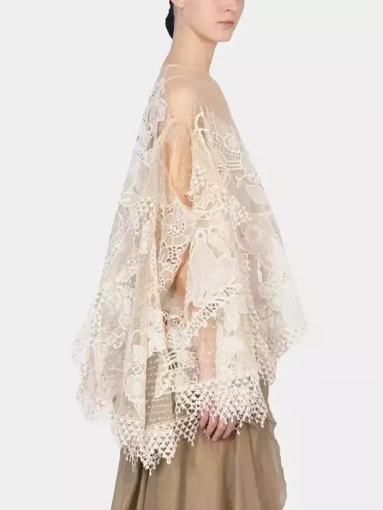 Floral Embroidered Flared-Sleeve Blouse - Tops