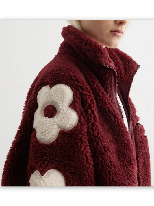 Floral-Embroidered Fleece Jacket - Jackets