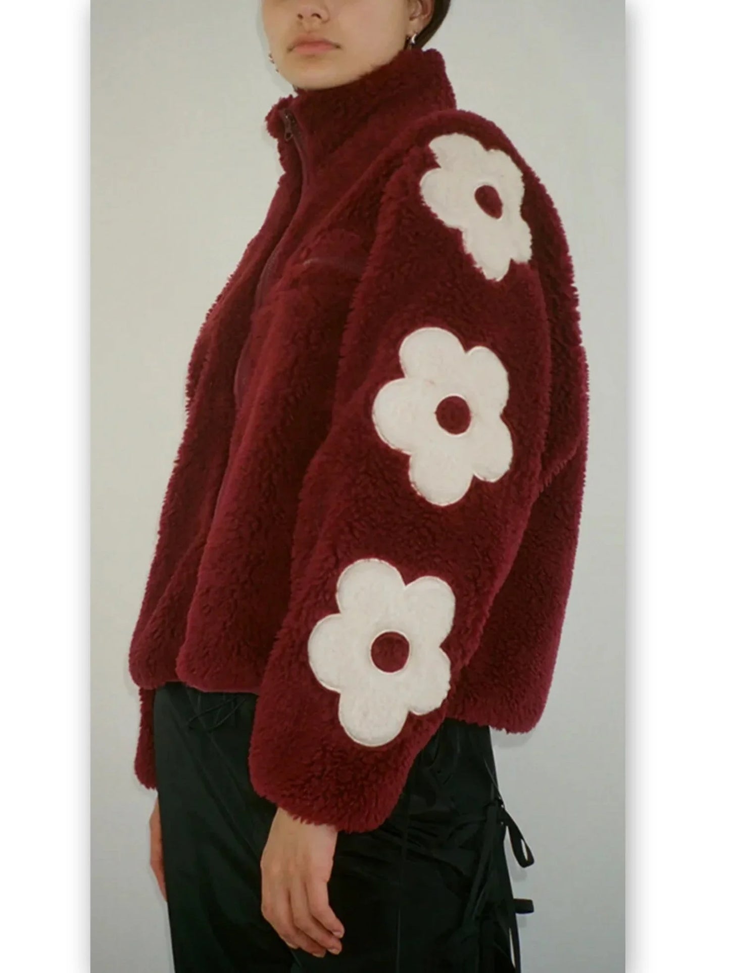 Floral-Embroidered Fleece Jacket - Jackets