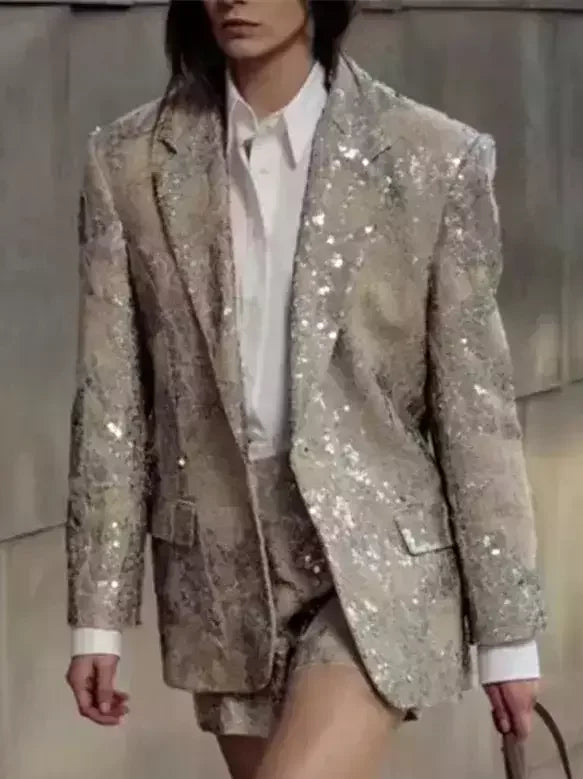 Floral-Embroidered Sequin-Embellished Linen Jacket - Jackets