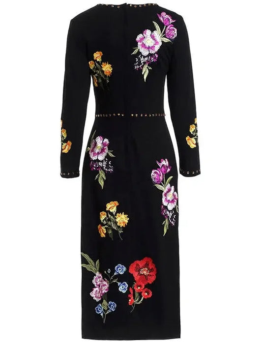 Floral-Embroidered Studded Dress - Dresses