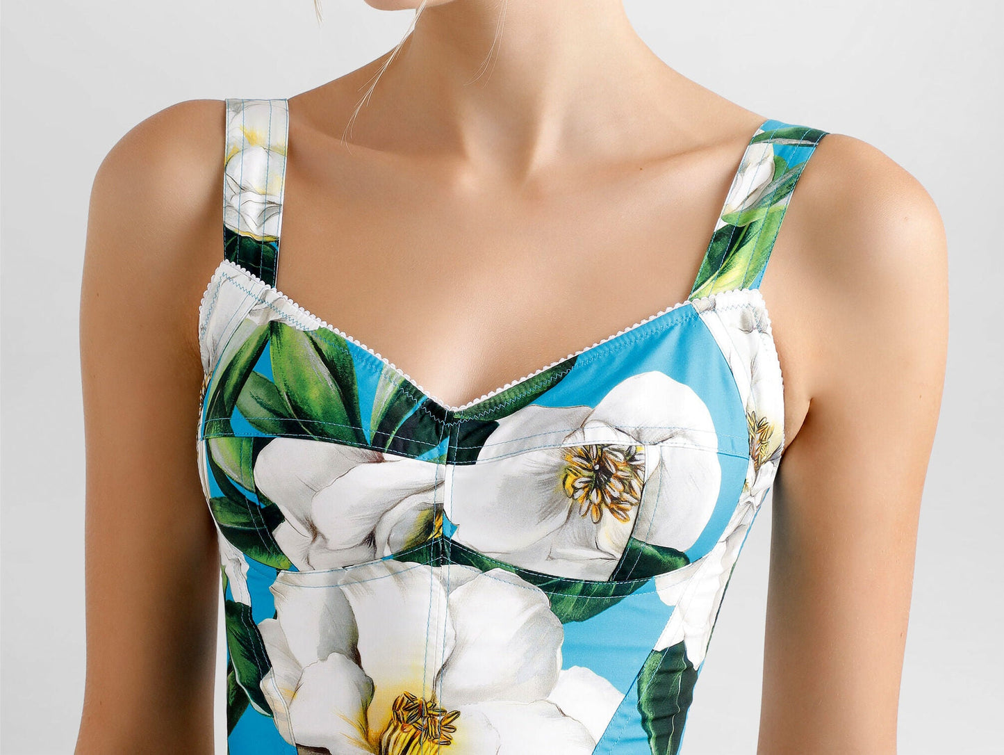 Floral Gardenia Print Cotton Corset Top - Tops