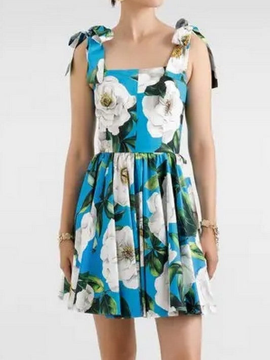 Floral Gardenia Print Cotton Mini Dress - Dresses