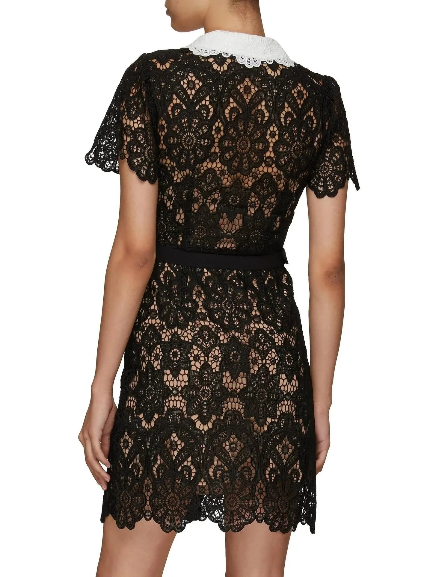 Floral Guipure Button-Up Mini Dress - Dresses