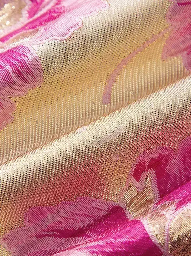 Floral Jacquard Mini Dress in Pink and Gold - Dresses