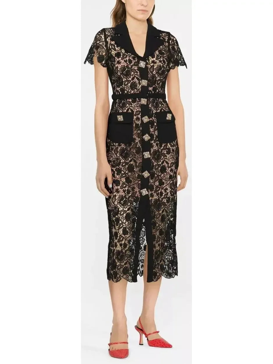 Floral Lace Midi Dress - Dresses