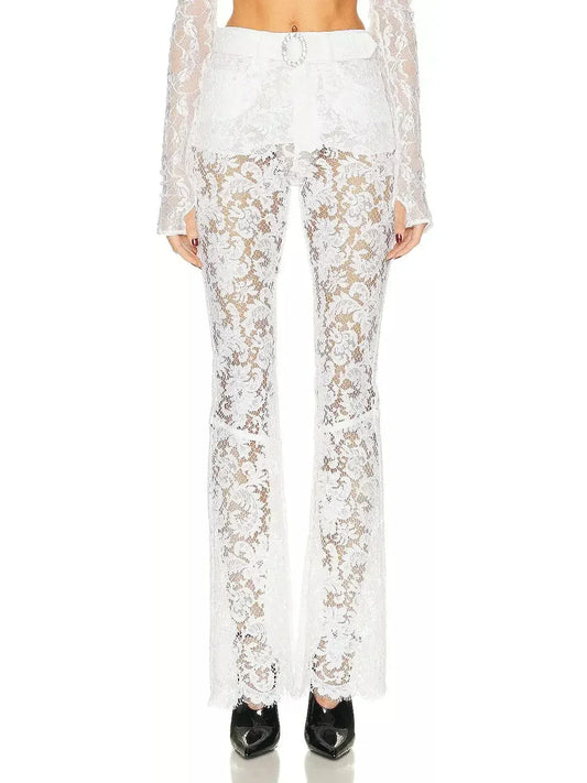 Floral Lace Pants White - Jeans & Pants