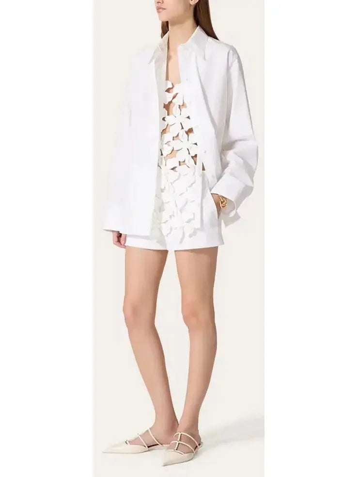 Floral Layered Cotton White shirt - Tops