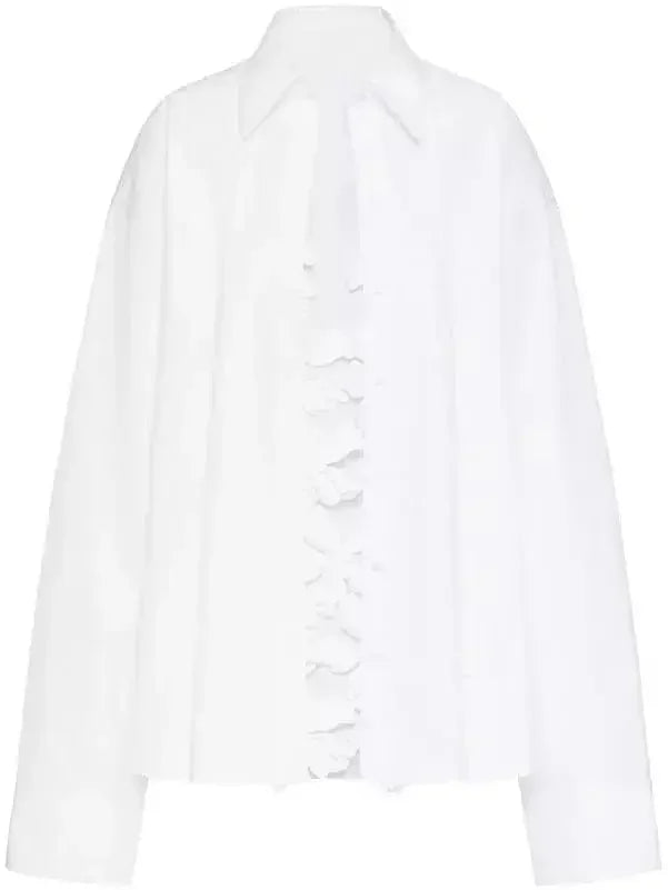 Floral Layered Cotton White shirt - Tops