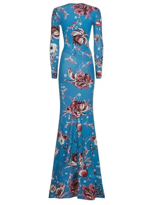 Floral Long Wrap-Effect Jersey Silk Gown - Dresses