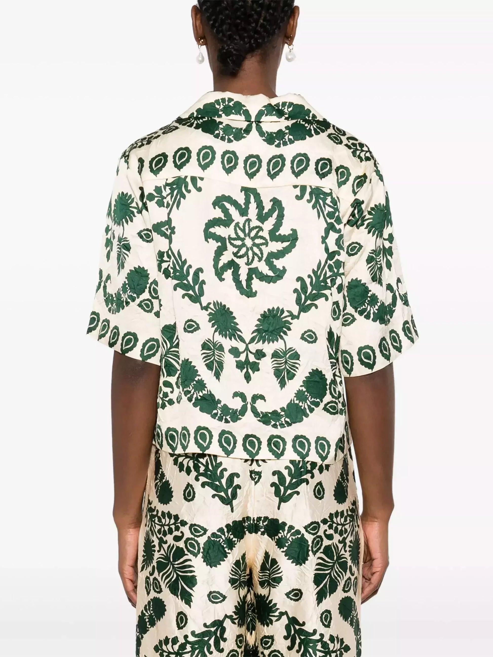 Floral Motif Cropped Short-Sleeve Shirt - Tops