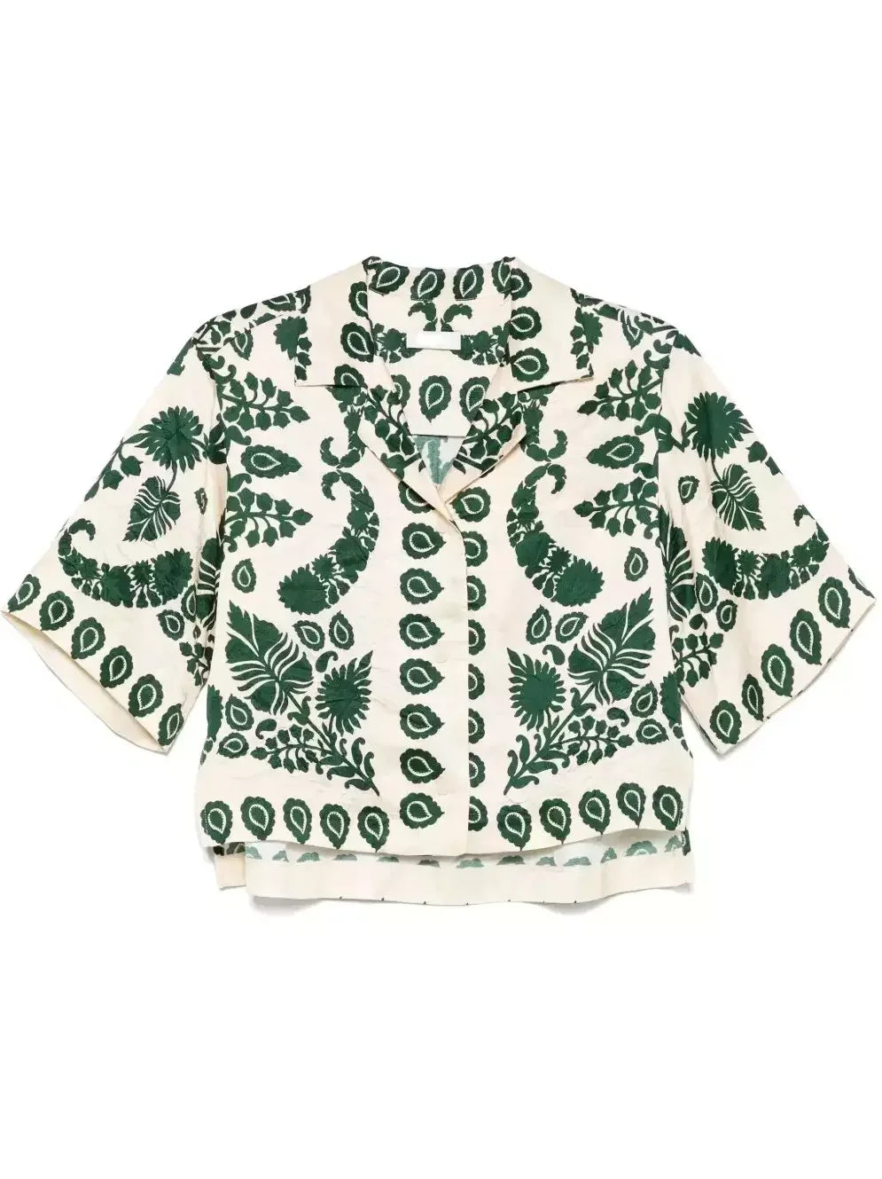 Floral Motif Cropped Short-Sleeve Shirt - Tops