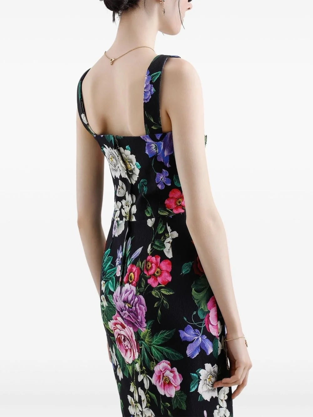 Floral Print Black Midi Sheath Dress - Dresses
