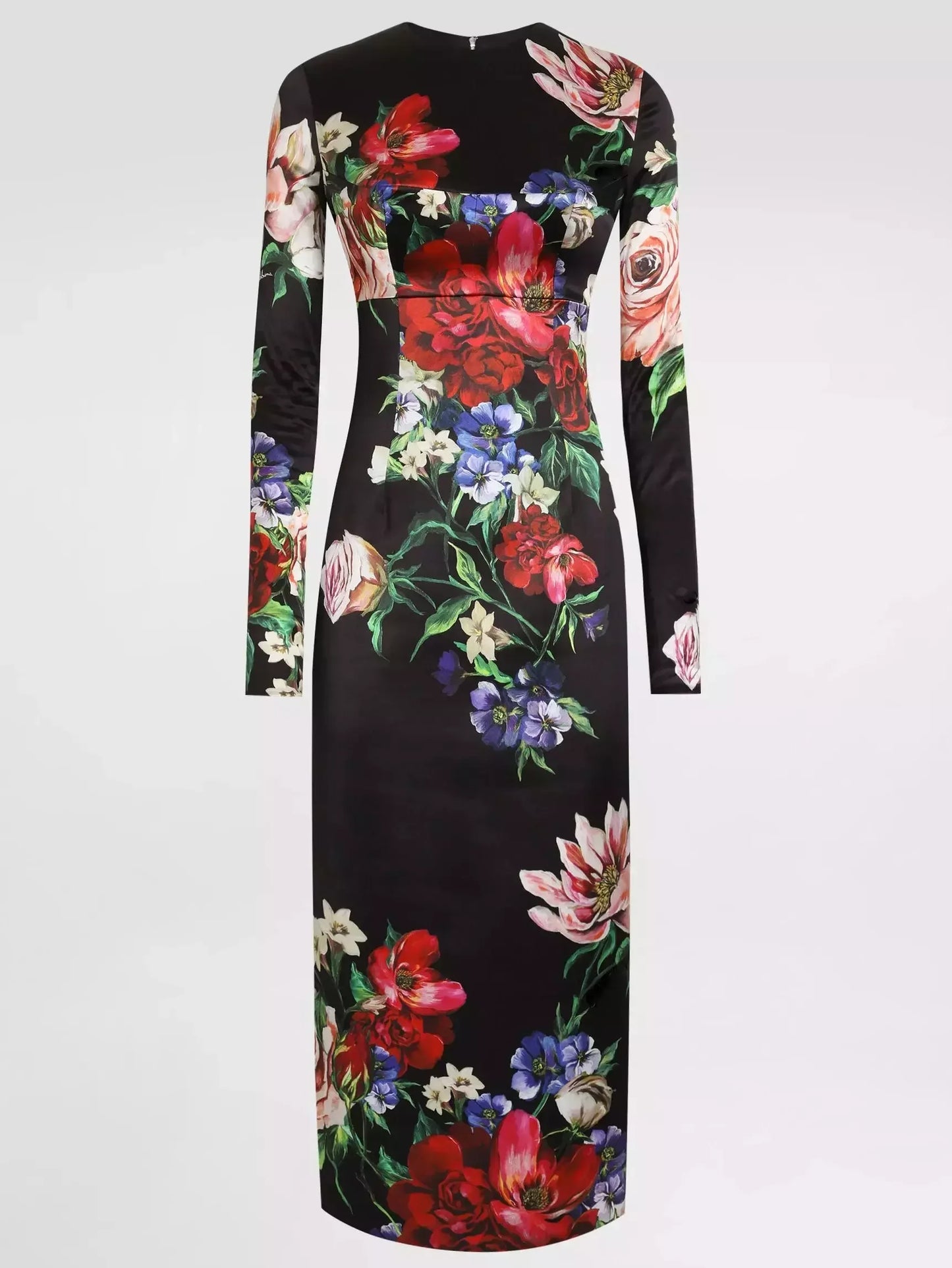 Floral-Print Black Silk Sheath Dress - Dresses