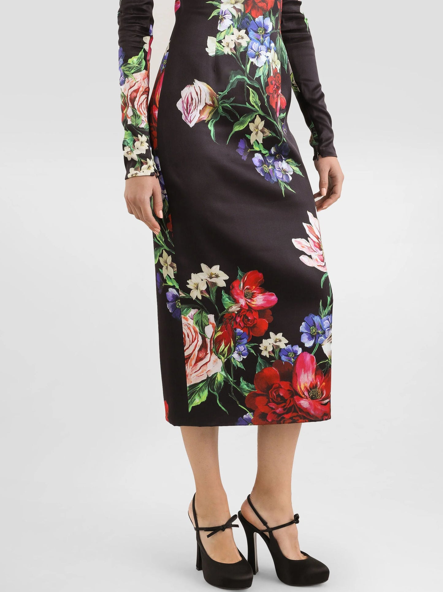 Floral-Print Black Silk Sheath Dress - Dresses