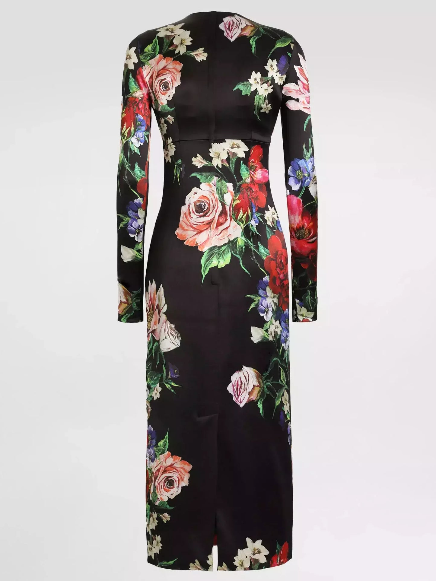 Floral-Print Black Silk Sheath Dress - Dresses