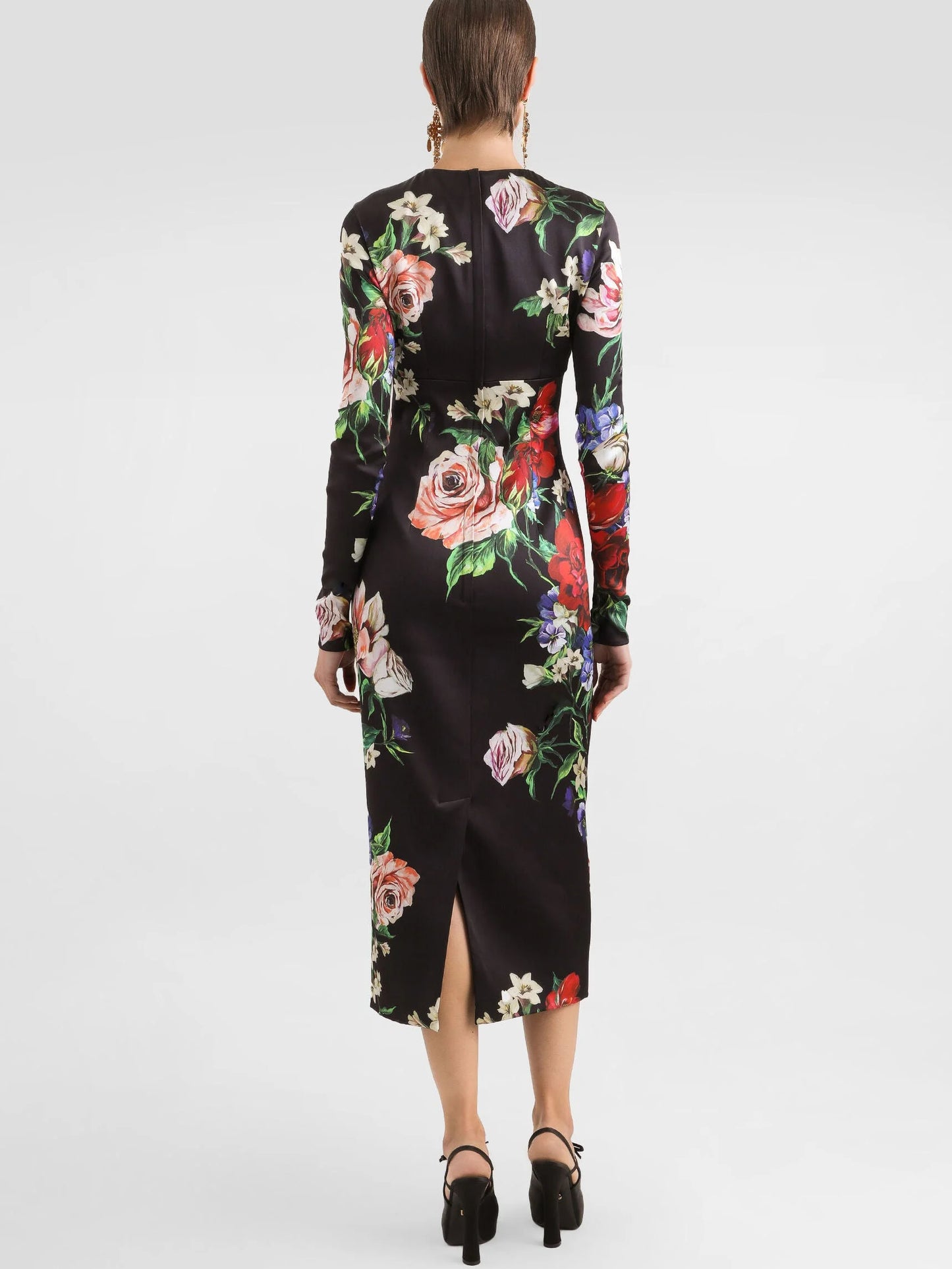 Floral-Print Black Silk Sheath Dress - Dresses