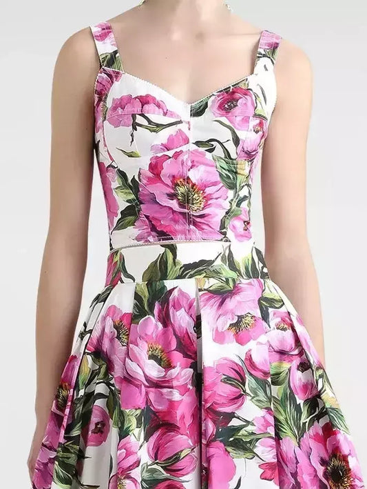 Floral Print Cotton Corset Top - M - Tops