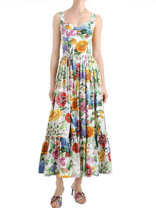 Floral Print Fit and Flare Maxi Dress - Dresses