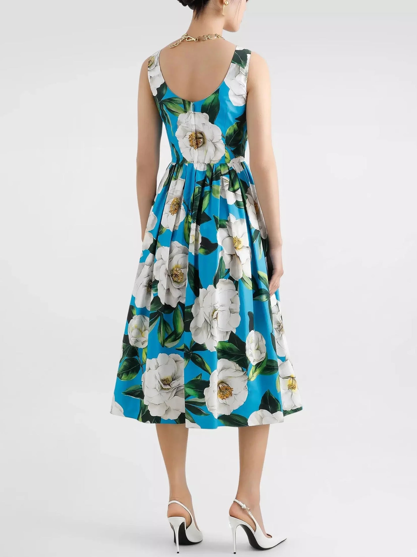 Floral Print Fit and Flare Sleeveless Cotton Dress - Dresses