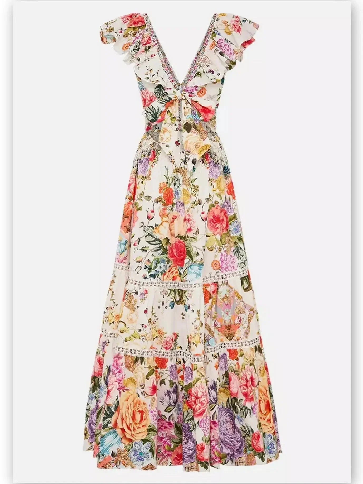 Floral-Print Frill-Sleeve Cotton Tiered Dress - Dresses
