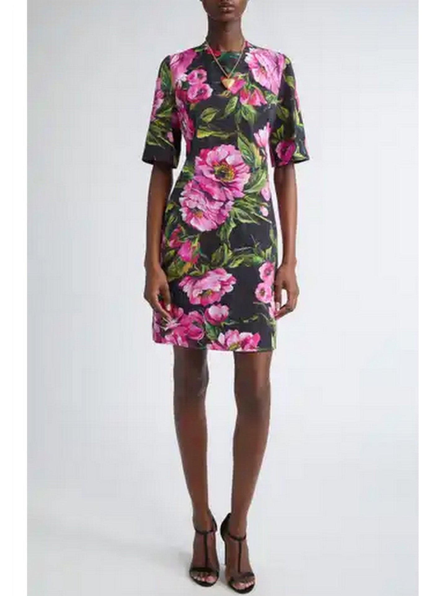 Floral Print Jacquard Mini Dress - Dresses