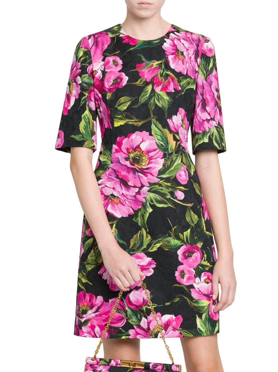 Floral Print Jacquard Mini Dress - Dresses