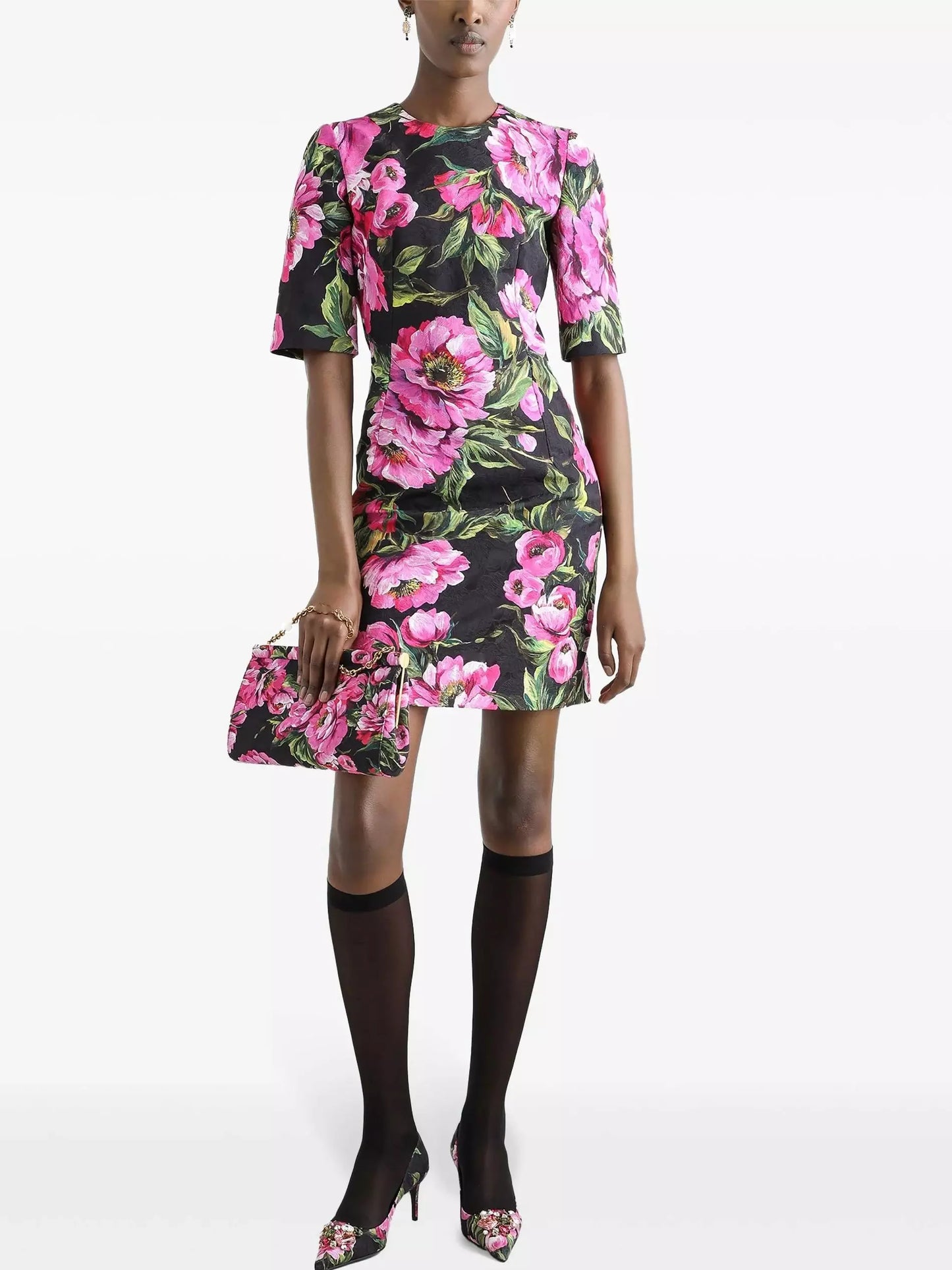 Floral Print Jacquard Mini Dress - Dresses